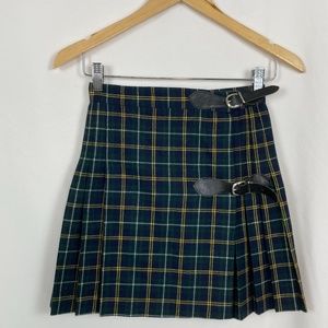 vintage tartan plaid wool skirt leather buckles pleated jill stuart